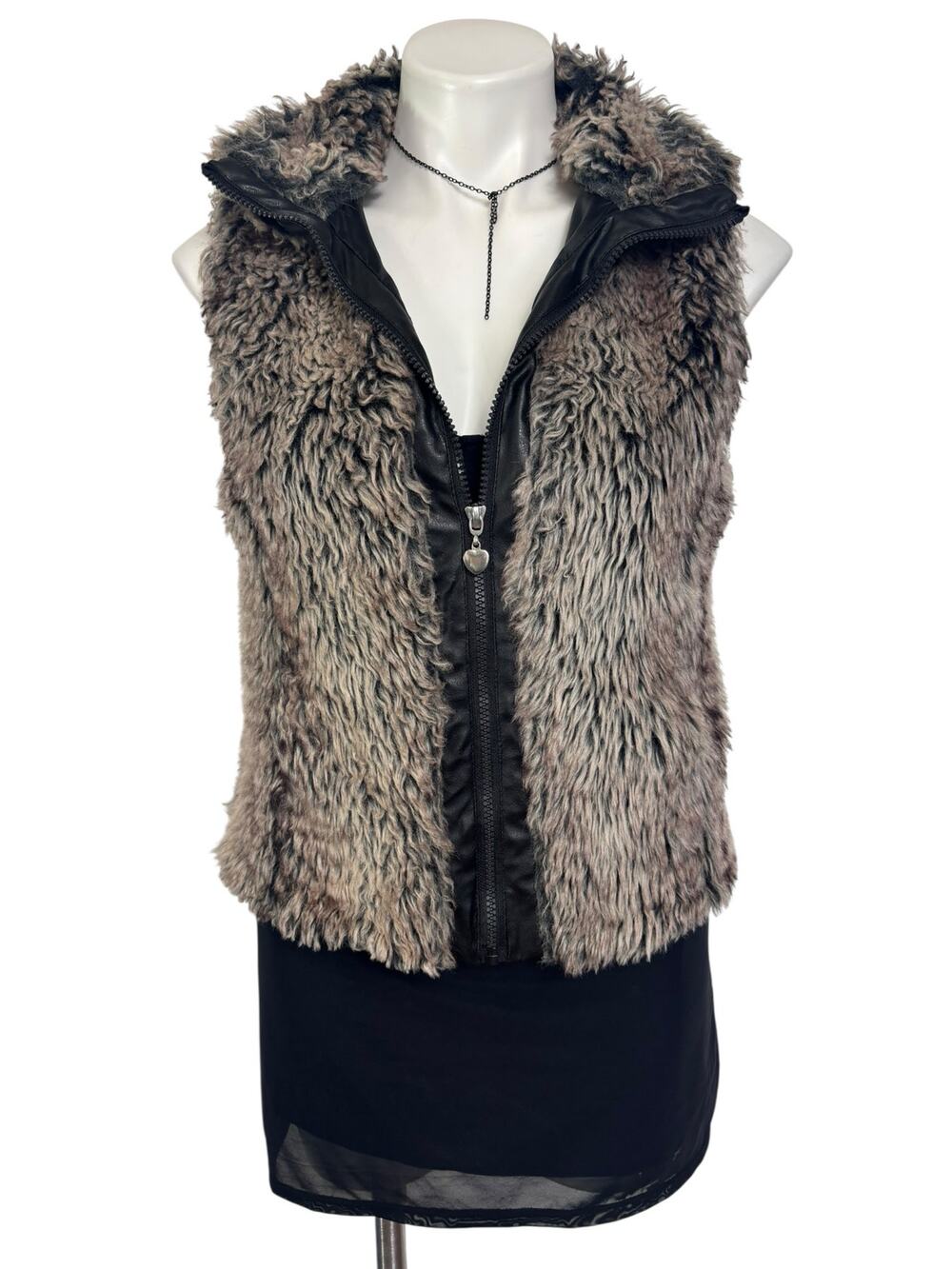 Dollhouse Shaggy Fur and Leather Vest Size M Mob Wife Grunge y2k